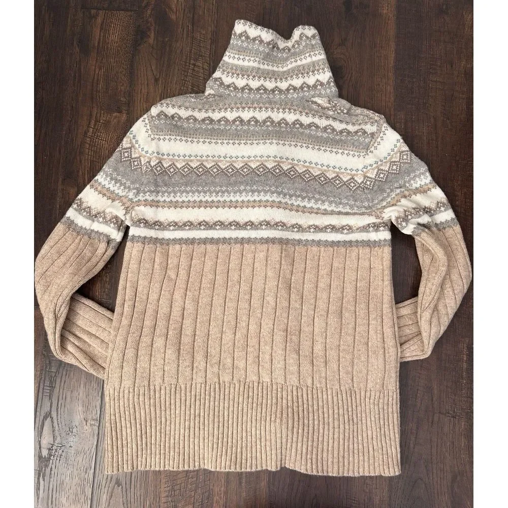 Eddie Bauer Seattle‎ Sweater Womens Med Beige Fair Isle Cardigan Buttons Pocket - Picture 7 of 9
